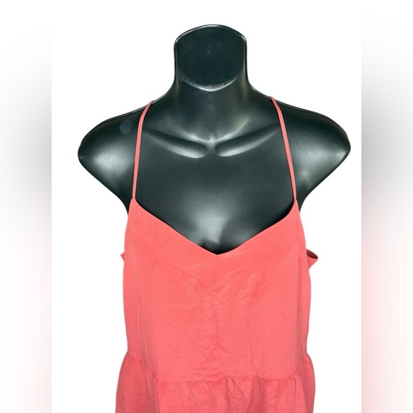 Madewell 100% Silk Sunlight mini Dress Coral red pockets Adjustable straps sz 10 - Picture 7 of 10